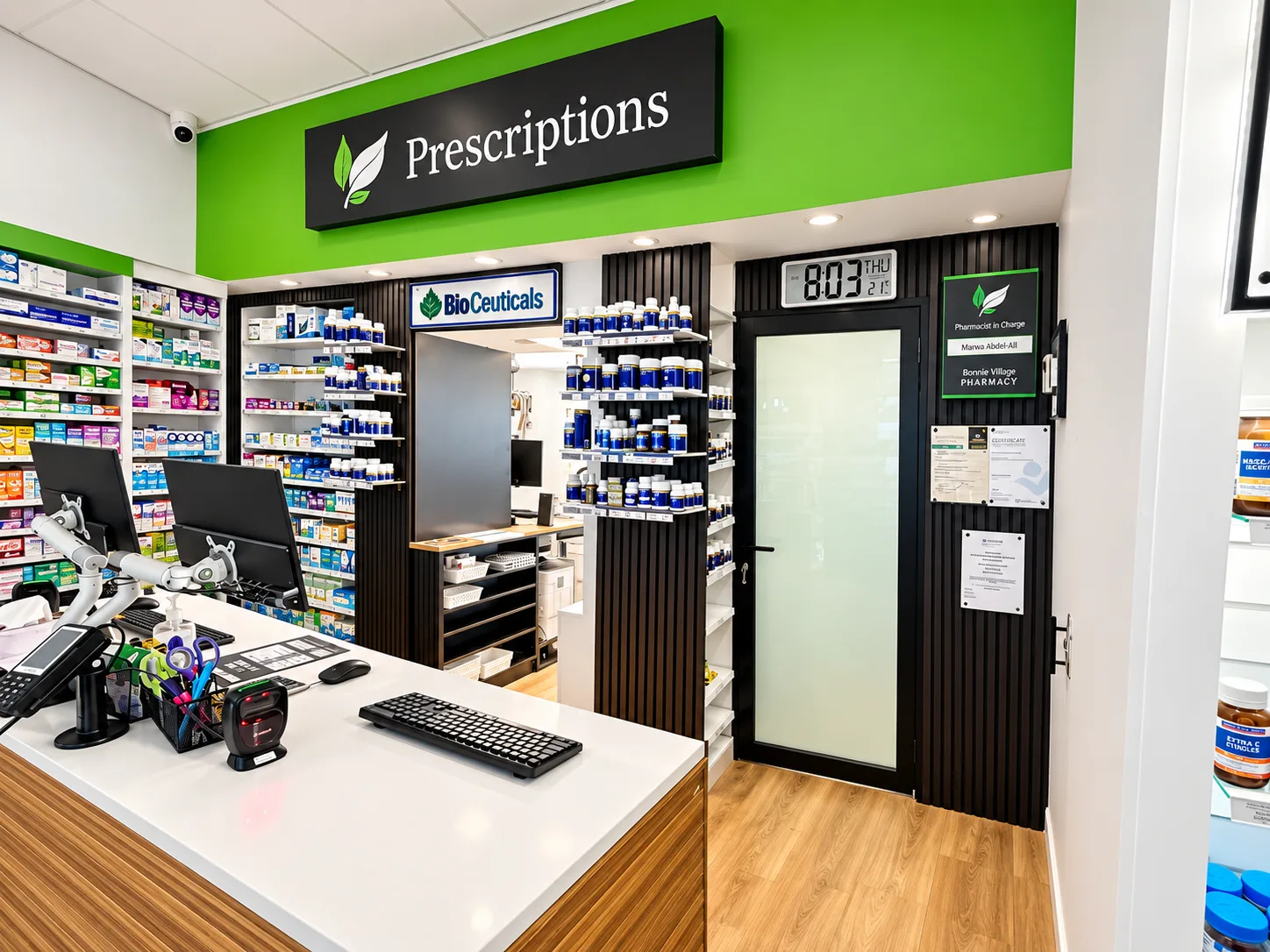 Prescription counter and shelves inside Rozelle Village Pharmacy